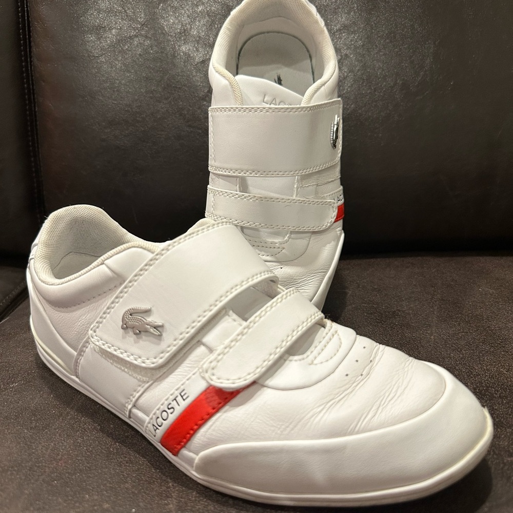 Lacoste Misano Strap Leather Hook & Loop White Sneakers M7.5 (fits W8.5)